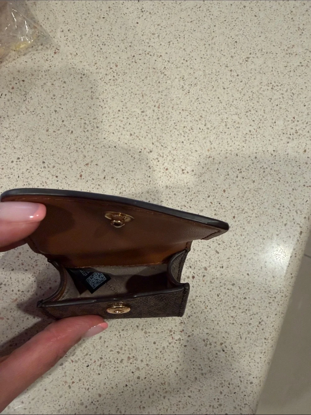Michael Kors Brown Leather & Signature MK Air Pods Holder with Gold Charm